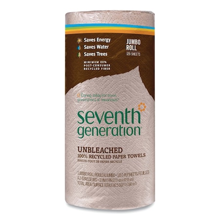 Seventh Generation Natural Unbleached Paper Kitchen Towel Rolls, 2-Ply, Individually Wrapped, 11 x 9, 120/Roll, PK30 SEV 13720